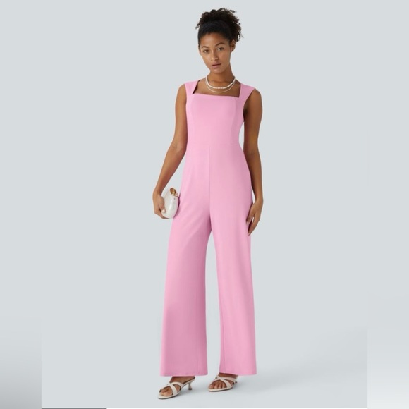 HALARA Pants - Halara Pink Square Neck Wide Leg Elegant Jumpsuit Women’s M NWT